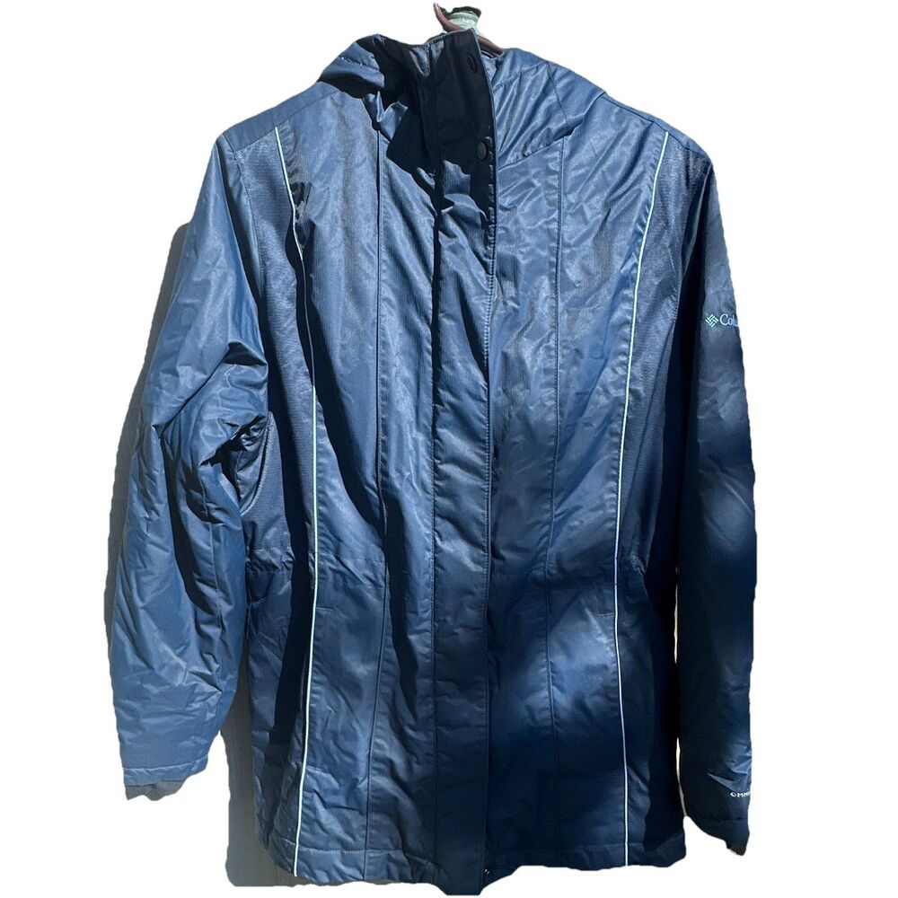 Columbia Omni-Shield Womens Medium Blue Waterproof Hooded Jacket Rain Coat